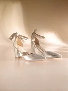 Etoivie 2025秋冬季时尚镂空珍珠尖头蝴蝶结高跟平底鞋，优雅女士高跟鞋，适合派对、婚礼等场合。 - 銀色 - 查看 1