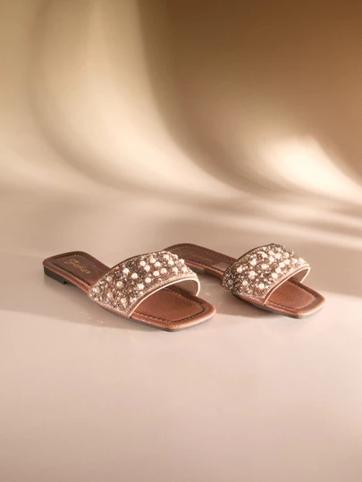 Etoivie 法式水钻方头平底凉鞋，女士款，春夏秋季户外穿着，2025新款精致淑女风，适合搭配连衣裙和婚纱。