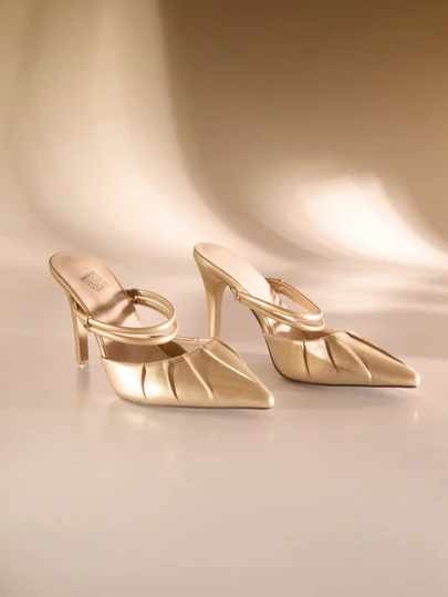 Etoivie Herbst/Winter Französischer Stil High Heel Pumps für Frauen, Neu eingetroffen Goldfarbe Sommer Elegante Pailletten Riemen Spitze Zehen Sandalen, Sexy Design geeignet für Casual, Dating, Pendeln, Geschäftsparty, Veranstaltung, Elegant, Pantoletten Hochzeit Hochzeit