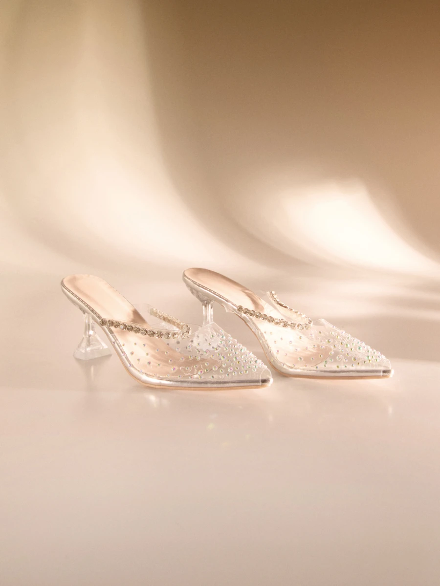 Etoivie 秋冬新款女士百搭舒适粗跟高跟鞋，时尚百搭，可搭配黑色连衣裙，性感百搭，适合派对和婚礼等场合。 - 銀色 - 查看 1