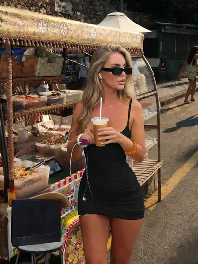 Women's Solid Color Knitted Backless Sexy Elegant Elegant Fashion Vacation Casual Slip Dress Party