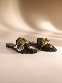 Etoivie 女士优雅尖头平底网眼穆勒鞋，金属搭扣装饰，鞋面图案随机，适合春夏婚礼穿着。 - 彩色 - 查看 5