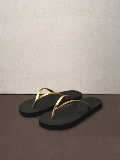 Hatastic 女士金属色人字拖，时尚金色音乐节人字拖