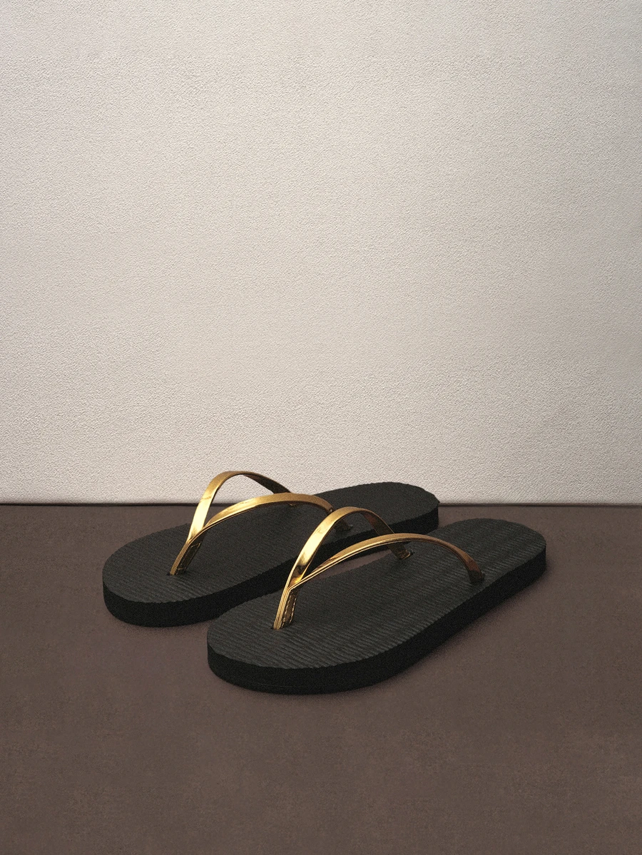 Hatastic 女士金属色人字拖，时尚金色音乐节人字拖 - 金色 - 查看 1