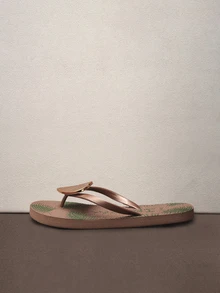 Hatastic Women's Summer Metallic Heart Flip Flops, Tropical Plant Floral Elements, Sandals Music Fest Back To School Halloween - Apricot - View 5