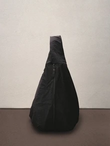 Hatastic Solid Color Nylon Lightweight Large Capacity Shoulder Bag. Two Side Pockets For Storage. Minimalist Style, Suitable For Daily Use In Summer, Can Be Used As A Commuter Bag Or Casual Travel Bag. Street-Style Japanese Fashion Handbag For Women. Music Fest Back To School - Black - View 5