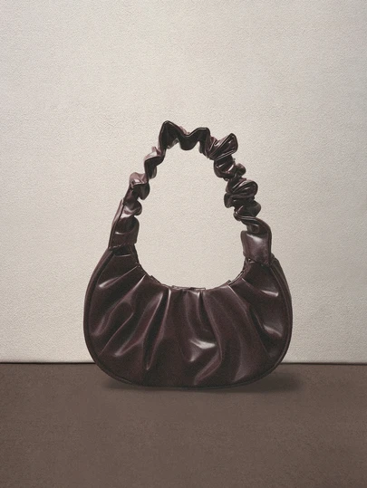 Hatastic Mini Solid Color Pleated Cloud Shaped Vintage Handbag, Casual Tote Bag For Women, Autumn/Winter