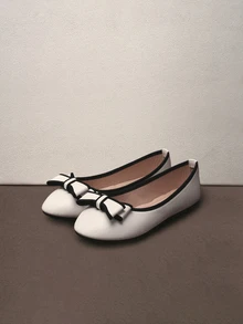 Hatastic 蝴蝶结平底低帮乐福鞋，夏季户外宽脚薄款时尚性感百搭一脚蹬鞋，软底鞋乳白色圆头，四季皆宜 - 白色 - 查看 1