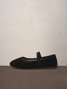 Hatastic 2025年秋季女士平底方头松紧带黑色鞋，四季款，芭蕾平底鞋，玛丽珍鞋 - 黑色 - 查看 4