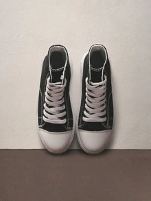 Hatastic 秋冬四季女式高帮帆布鞋，透气舒适轻便厚底系带百搭白色运动鞋 - 黑色 - 查看 2