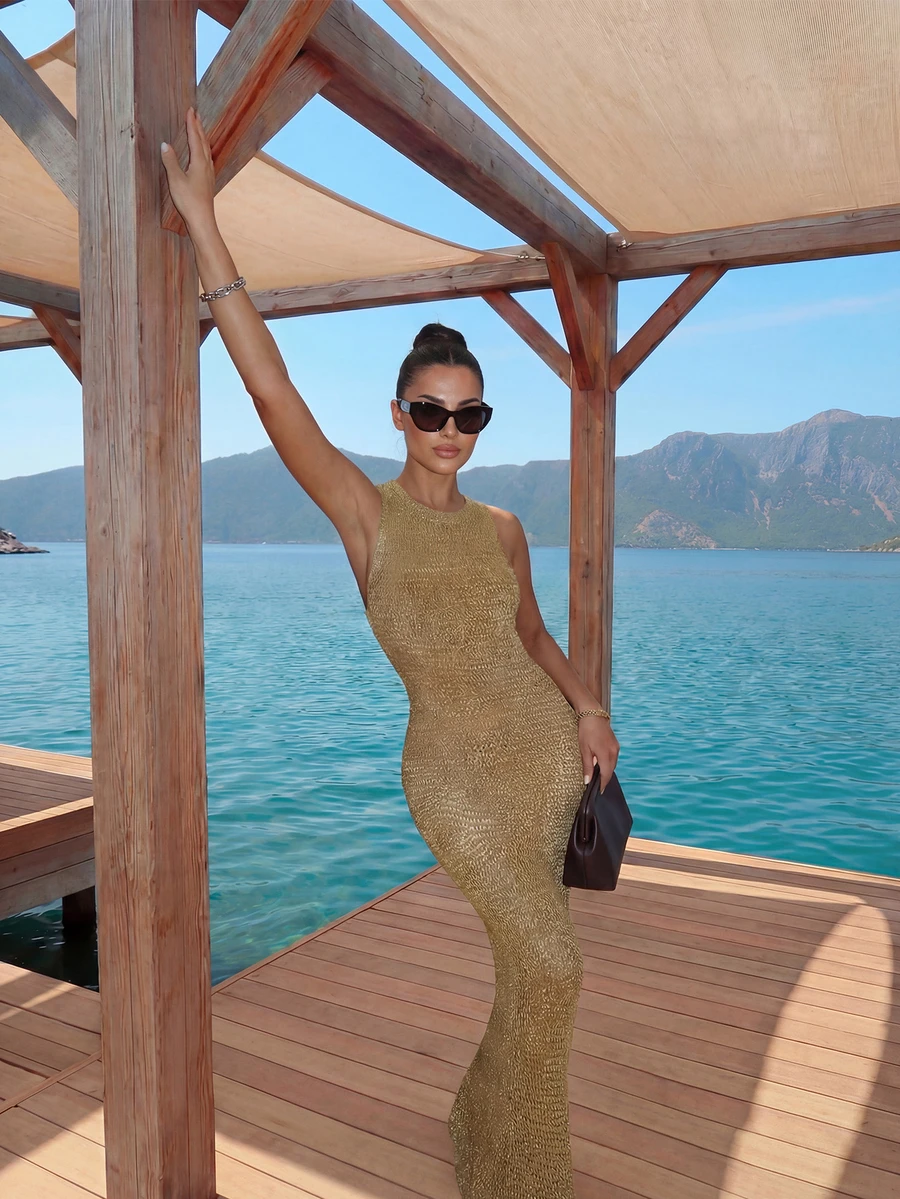 Đầm maxi không tay dây buộc màu vàng thanh lịch dành cho nữ, thích hợp cho các hoạt động thường ngày, hẹn hò dịp lễ, phong cách đường phố, lễ hội âm nhạc và tiệc bãi biển trong kỳ nghỉ hè.