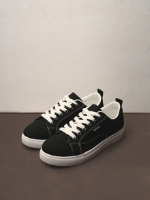 Hatastic 2025春秋新款女式时尚休闲运动滑板鞋，防滑学生运动鞋，帆布透气音乐节鞋 - 黑色 - 查看 1