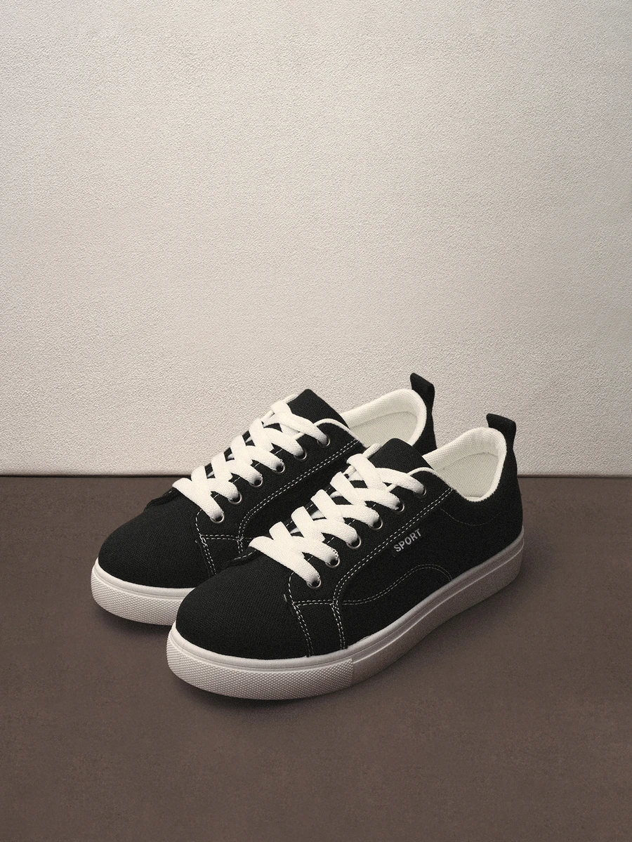 Hatastic 2025春秋新款女式时尚休闲运动滑板鞋，防滑学生运动鞋，帆布透气音乐节鞋 - 黑色 - 查看 1