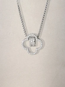 Hatastic 1 件时尚优雅畅销项链，精致微镶嵌锆石四叶花项链，独特奢华女士锁骨链 - 鋯石四葉小蠻腰項鍊 - 查看 3