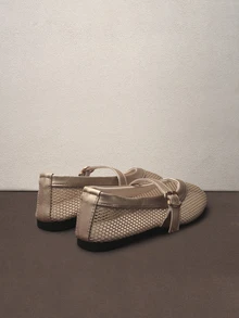 Hatastic 2025秋冬新款女式平底玛丽珍鞋，带绑带，网纱仙女风乐福鞋，圆头百搭透气平底鞋，芭蕾舞音乐节 - 杏色 - 查看 5