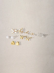 Hatastic 1set Simple And Fashionable Bow Design Earrings (Set Of Earrings) Music Fest Back To School - White - View 2