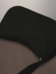 Hatastic 1pc Solid Color Corduroy Zipper Crossbody Bag, Perfect Accessory For Women's Autumn Outfits, Ideal For Valentine's Day Music Fest - Black - View 2
