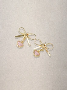 Hatastic 一对金色蝴蝶结心形吊坠耳环，简约粉色立方氧化锆心形水滴耳环，女士情人节蝴蝶心形耳环首饰，女士礼物，情人节礼物（送给妻子、女友、妈妈、母亲），母亲节礼物音乐节 - 彩色 - 查看 5