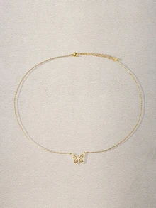 Hatastic 1件装3D蝴蝶骨架吊坠项链，简约时尚金色不锈钢链，精致蝴蝶项链，不锈钢饰品，女士派对及日常配饰，母亲节礼物，音乐节 - 金色 - 查看 1