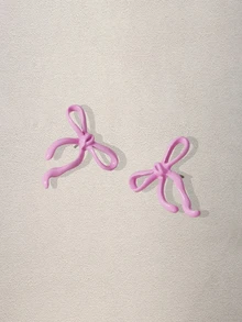 Hatastic 1 Pair Delicate, Fashionable, Lightweight, Versatile, Elegant, High-End, Unique Bow Design Women Earrings Music Fest - Pink - View 2