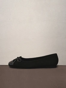 Hatastic 2025新款蝴蝶结方头粗跟平底套脚休闲舒适软底女鞋音乐节 - 黑色 - 查看 2