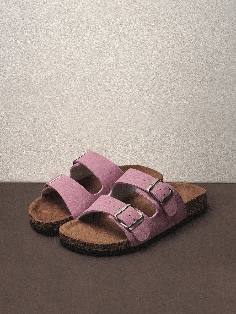 Hatastic Dép bệt đế bằng bằng nút bần thời trang, kiểu dáng thoải mái và đi biển, dép xăng đan hở mũi mùa hè unisex, thích hợp cho các lễ hội âm nhạc. - Hồng - Xem 1