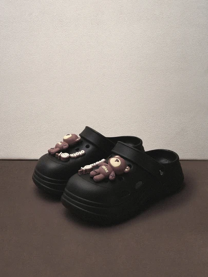 Hatastic Women's Cartoon Bear Hollow Slippers, Fashionable Summer Casual Outdoor/Indoor Non-Slip Sandals, Beach Shoes, Christmas Gift Music Fest