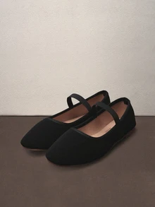 Hatastic 2025年秋季女士平底方头松紧带黑色鞋，四季款，芭蕾平底鞋，玛丽珍鞋 - 黑色 - 查看 1