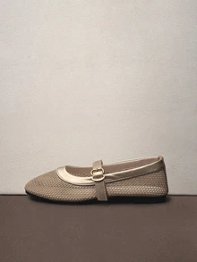 Hatastic 2025秋冬新款女式平底玛丽珍鞋，带绑带，网纱仙女风乐福鞋，圆头百搭透气平底鞋，芭蕾舞音乐节 - 杏色 - 查看 4