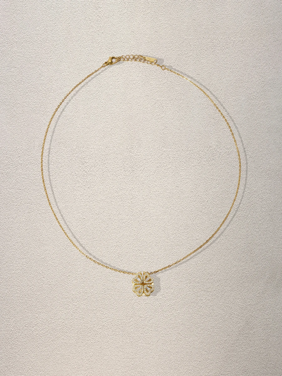 Hatastic 1 件优质不锈钢项链，四叶草和心形小盒设计，百搭，独特，适合作为礼物送给朋友 - 銀色 - 查看 1