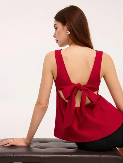 Top sin espalda con decoración de lazo, elegante para fiestas y bodas de verano