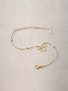 Hatastic 1件装女士不锈钢金色珠子蝴蝶吊坠手链，时尚日常饰品礼品，不含礼盒，音乐节 - 金色 - 查看 2