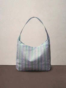 Hatastic 大容量女士布包单肩包休闲百搭条纹手提包 - 藍色 - 查看 3