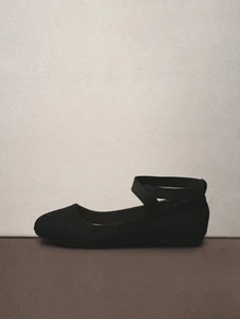 Hatastic 2025秋季女士极简芭蕾平底鞋，优雅户外仿麂皮平底鞋，适合音乐节 - 黑色 - 查看 5