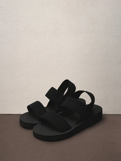 Hatastic 女式極簡雙帶後背楔形涼鞋，黑色，平底，夏季，海灘，假期，中跟，時尚，舒適，女鞋，淑女鞋，女式涼鞋，女式夏季鞋，女式楔形涼鞋