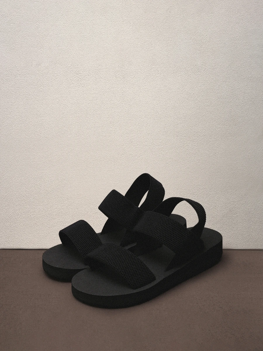 Hatastic 女式極簡雙帶後背楔形涼鞋，黑色，平底，夏季，海灘，假期，中跟，時尚，舒適，女鞋，淑女鞋，女式涼鞋，女式夏季鞋，女式楔形涼鞋 - 黑色 - 查看 1