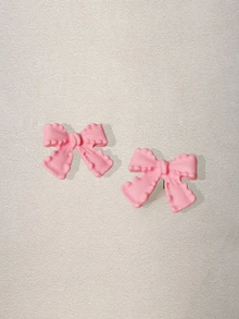 Hatastic 1 对新款时尚简约优雅粉色蝴蝶结形耳环喷漆耳钉女士情人节礼物 - 彩色 - 查看 5