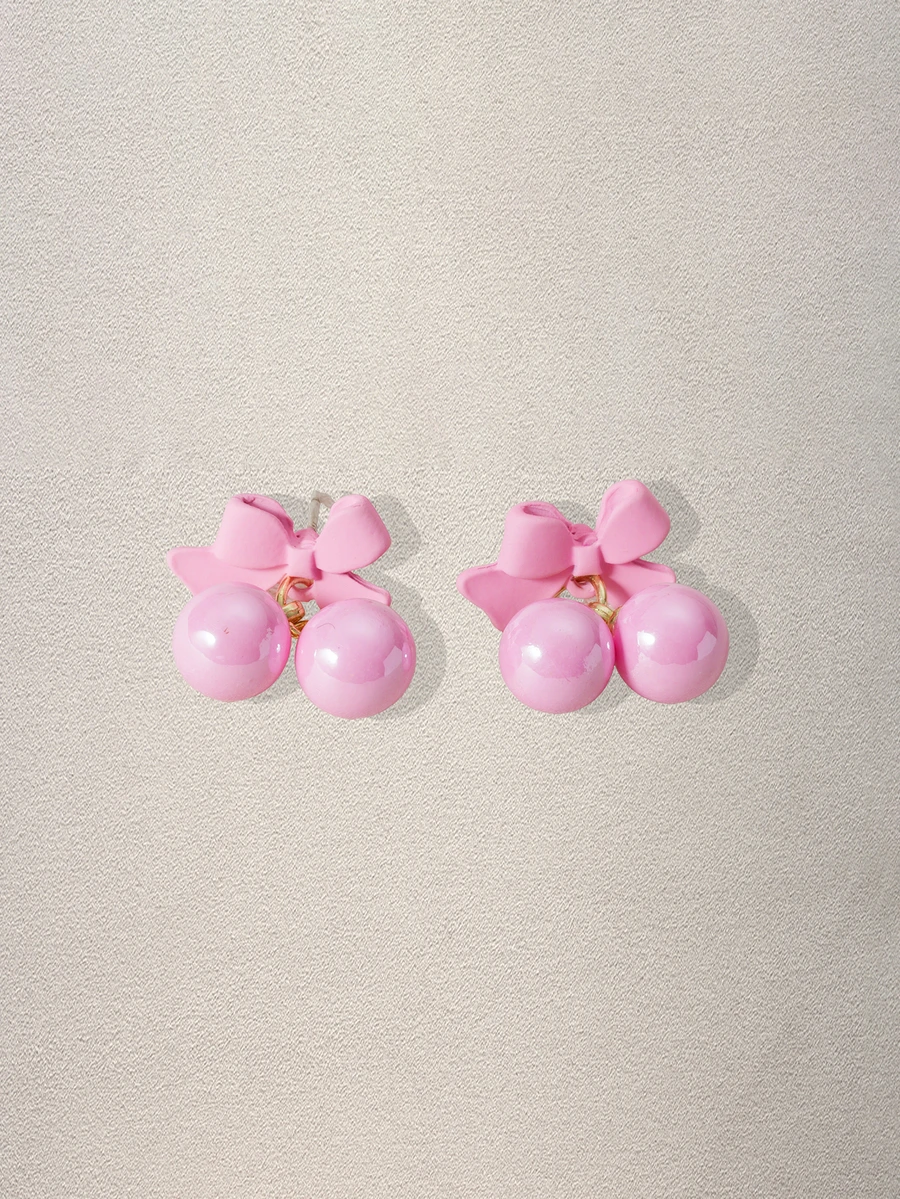 New Arrival Sweet Girl's Fresh Light Pink Bow Pearl Beaded Earrings, Cute Silver Needle Earrings For Women, Spring/Summer Music Fest - Pink - View 1