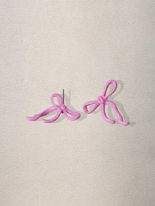 Hatastic 1 Pair Delicate, Fashionable, Lightweight, Versatile, Elegant, High-End, Unique Bow Design Women Earrings Music Fest - Pink - View 3
