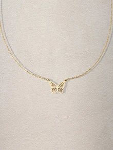 Hatastic 1件装3D蝴蝶骨架吊坠项链，简约时尚金色不锈钢链，精致蝴蝶项链，不锈钢饰品，女士派对及日常配饰，母亲节礼物，音乐节 - 金色 - 查看 5
