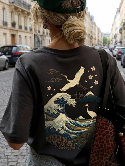 Camiseta casual de mujer de manga corta y cuello redondo - Estampado, tela suave y cómoda, lavable a máquina, tops de verano