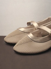 Hatastic 2025秋冬新款女式平底玛丽珍鞋，带绑带，网纱仙女风乐福鞋，圆头百搭透气平底鞋，芭蕾舞音乐节 - 杏色 - 查看 3