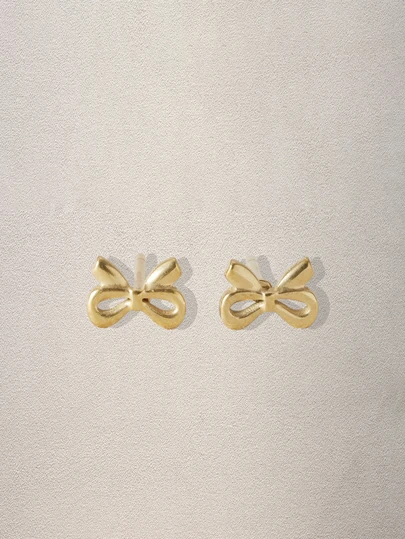 Hatastic 1Pair Little Bow Studs Earring For Women, Hypoallergenic 14K Gold Plated Earring Stackable Minimalist Simple Small Bow Stud Earrings For Multiple Piercing Jewelry Gift For Her Music Fest