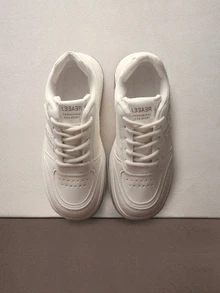 Hatastic Women's Hollow Design Breathable Thick Sole Cross-Tied Casual Sneakers, Campus/Sports Style - Beige - View 2