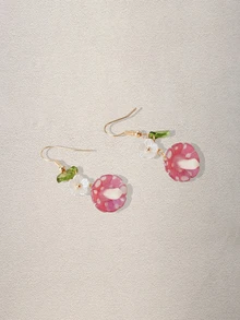 Hatastic 2pcs/Set Countryside Style Polka Dot Acrylic Mushroom Earrings For Girls, Artistic And Fun Personalized Ear Hooks - Multicolor - View 1