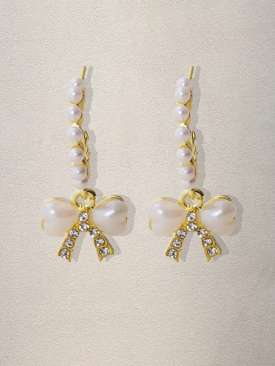 Hatastic Faux Pearl & Bow Decor Drop Earrings Music Fest - Multicolor - View 1