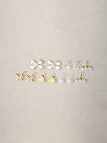 Hatastic 1set Simple And Fashionable Bow Design Earrings (Set Of Earrings) Music Fest Back To School - White - View 5