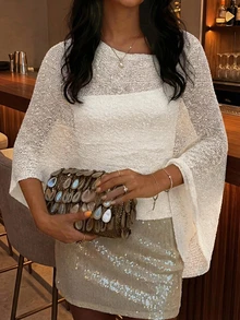 SEREN 女士夏季新款镂空罩衫，女士沙滩装，白色休闲宽松薄纱不对称下摆度假优雅上衣，夏季服装，度假波西米亚风性感罩衫 - 白色 - 查看 3