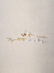 Hatastic 1set Simple And Fashionable Bow Design Earrings (Set Of Earrings) Music Fest Back To School - White - View 3