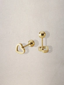 Hatastic 1 Pair Of Hollow Heart Stud Earrings Heart Twist Screw Ear Bone Studs Music Fest Back To School - View 3